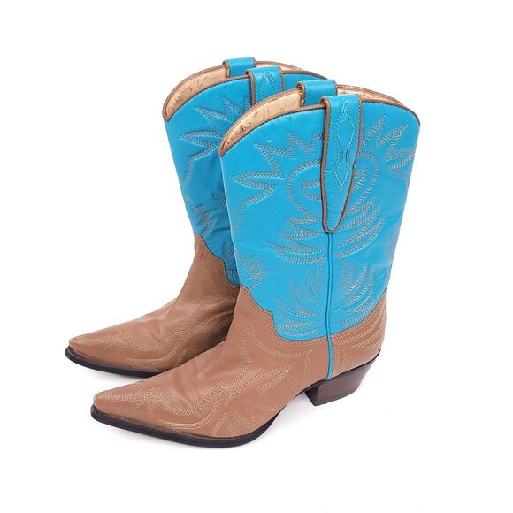 Guess Marciano Boots Womens 5.5 Vintage Cowboy Leather Pointed Embroidered Blue - Picture 2 of 12